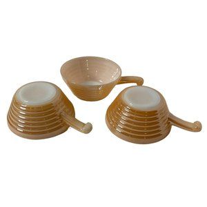 Antique Fire King Peach Lustre Bowls with Handle Beehive Pattern Lot